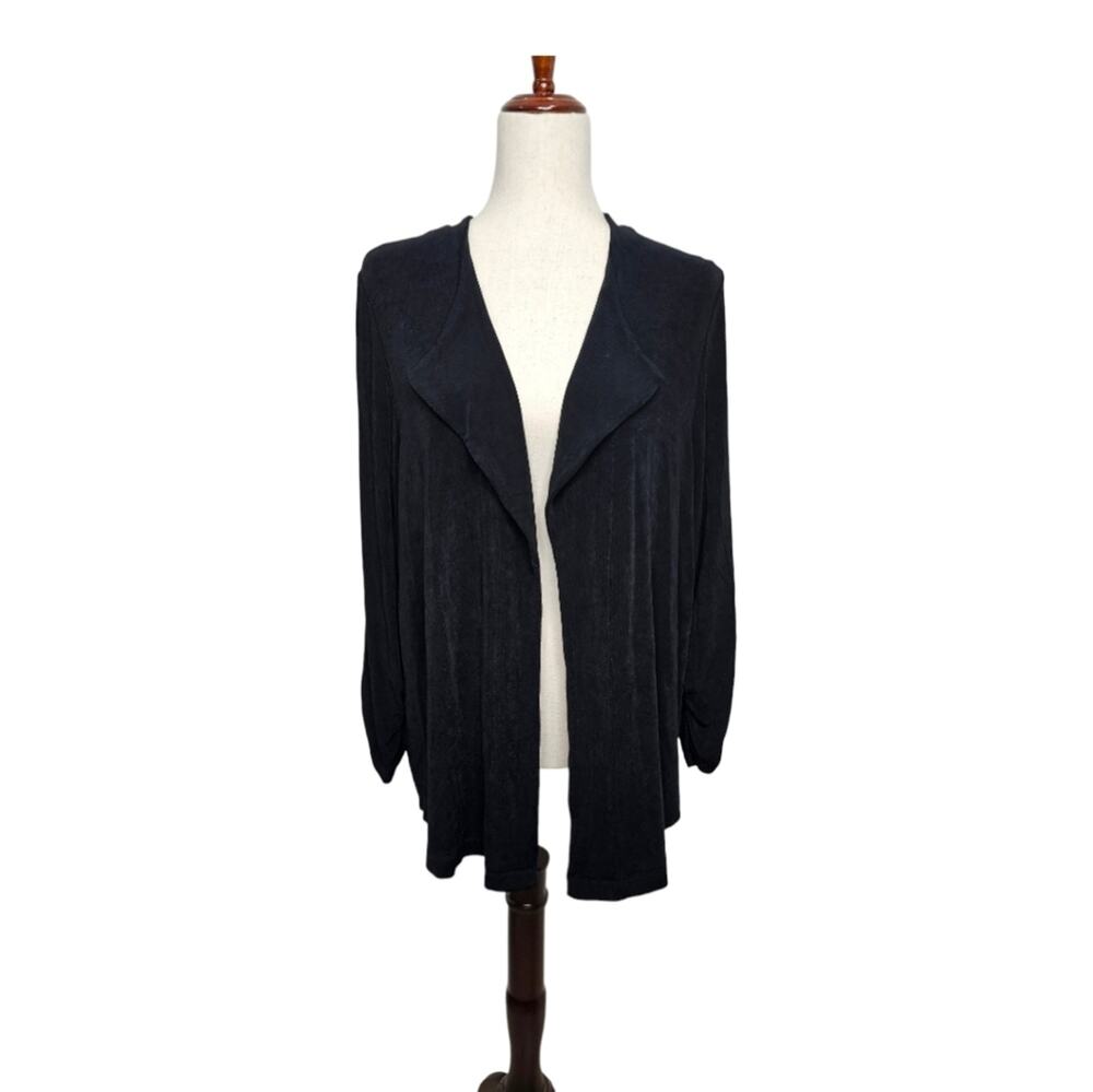 Travelers by Chico's Black Open Front Cardigan with Roushed Wrists Chico 3 US 16